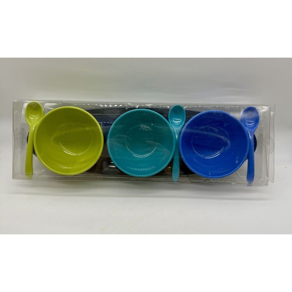 Set Of Three Acrylic Bowls‎ With Matching Spoons And Serving Tray Unbranded